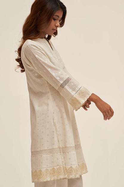 Women's Off White Silver Cotton Woven Co-ord Set