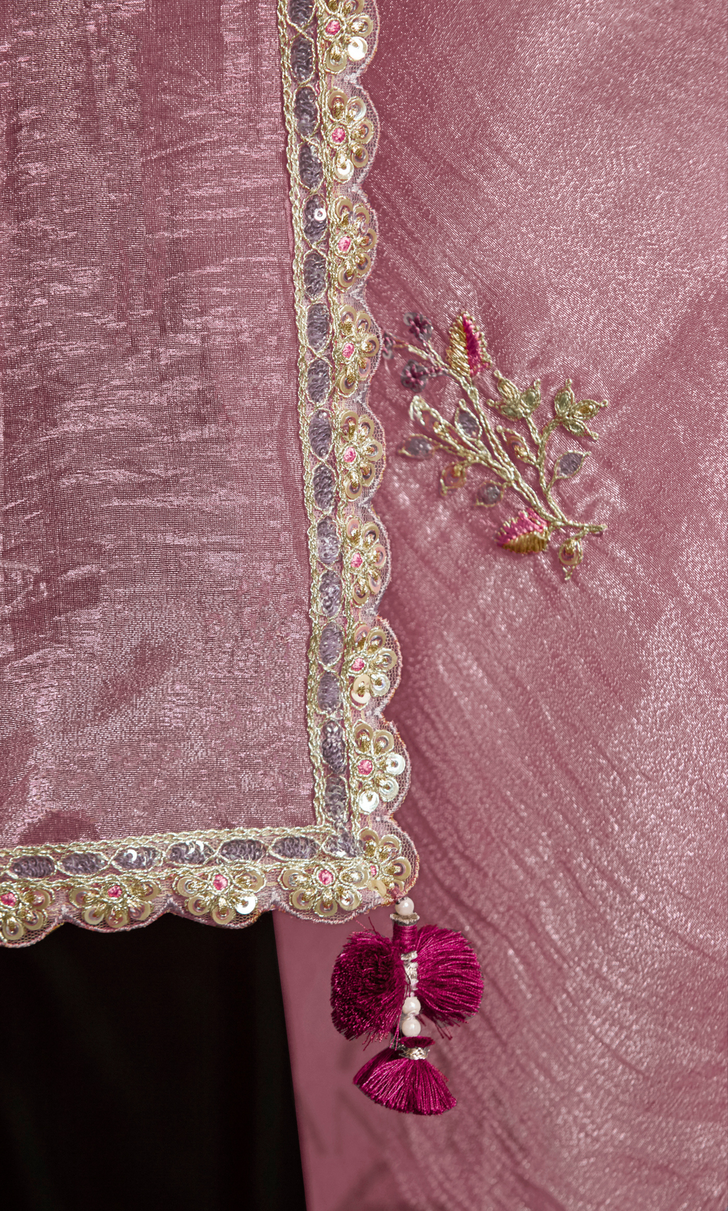 Dhiyona KM Women Pink Designer Organza Saree  “ A Blush Of Elegance