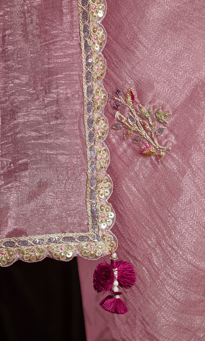 Dhiyona KM Women Pink Designer Organza Saree  “ A Blush Of Elegance