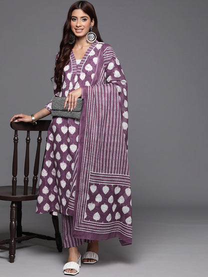 Dhiyona VR Women's Floral Printed Straight Kurta With Tonal Printed Bottom And Dupatta