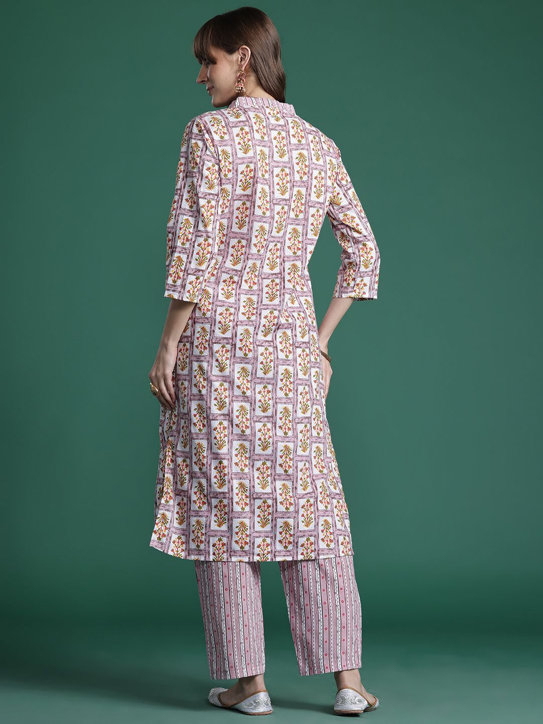 Dhiyona IE Floral Printed Pure Cotton Kurta with Trousers