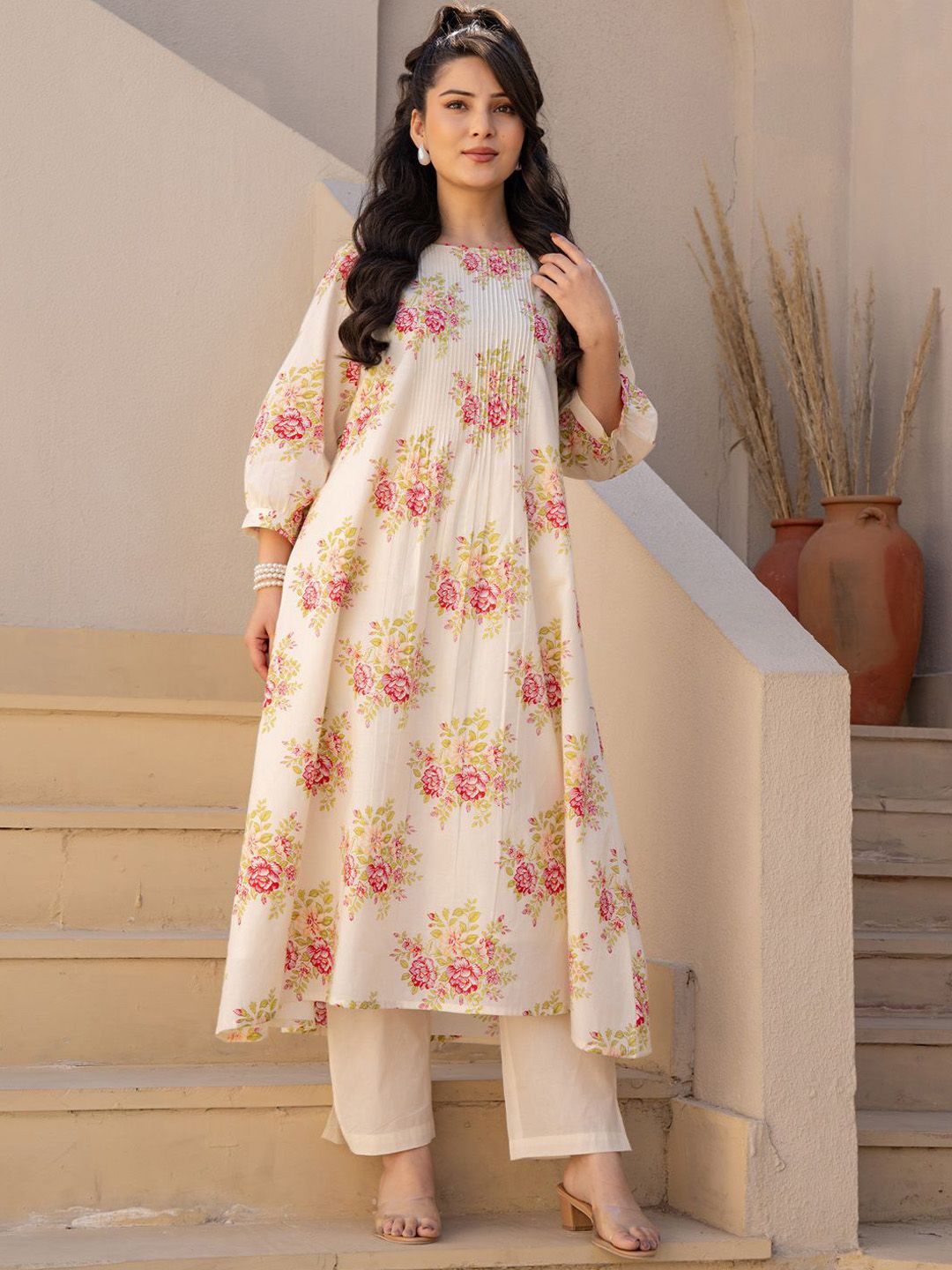 Dhiyona IE Floral Printed Pure Cotton Tunic With Trousers Co-Ords