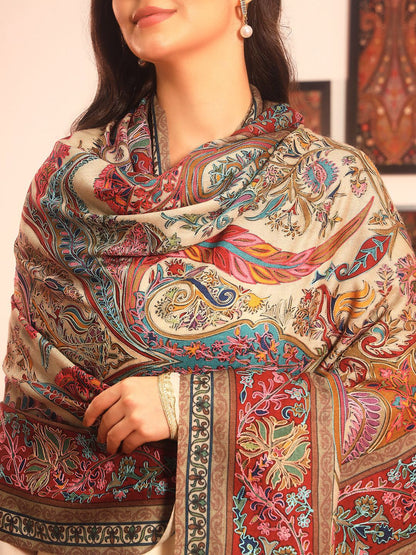 Dhiyona PA Paisley Embroidered Rangkalam Pure Wool Kalamkari Shawl