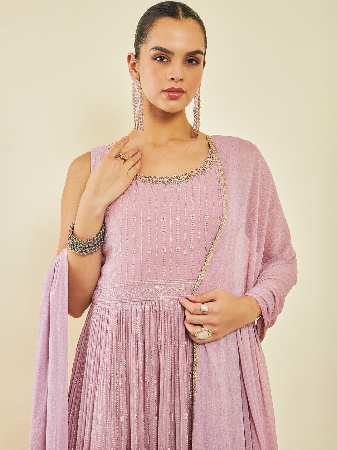 Dhiyona SO Women's Ethnic Motifs Embroidered Georgette Kurta & Churidar With dupatta