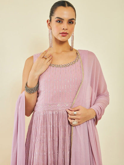 Dhiyona SO Women's Ethnic Motifs Embroidered Georgette Kurta & Churidar With dupatta