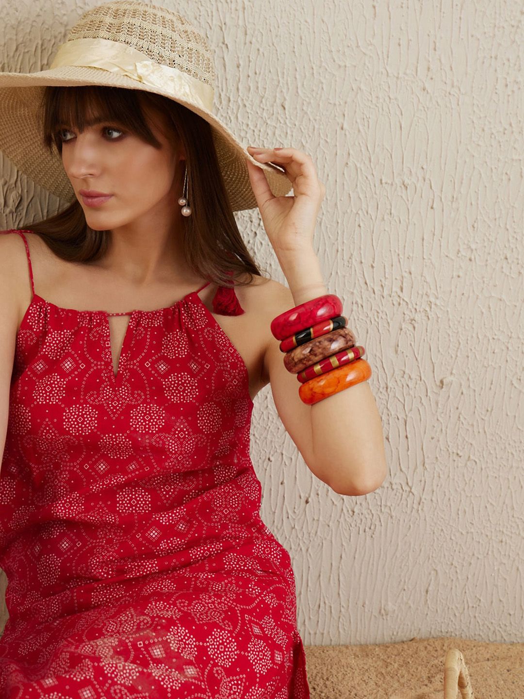 Dhiyona IE Bandhani Printed Shoulder Straps Pure Cotton Kurta with Trousers