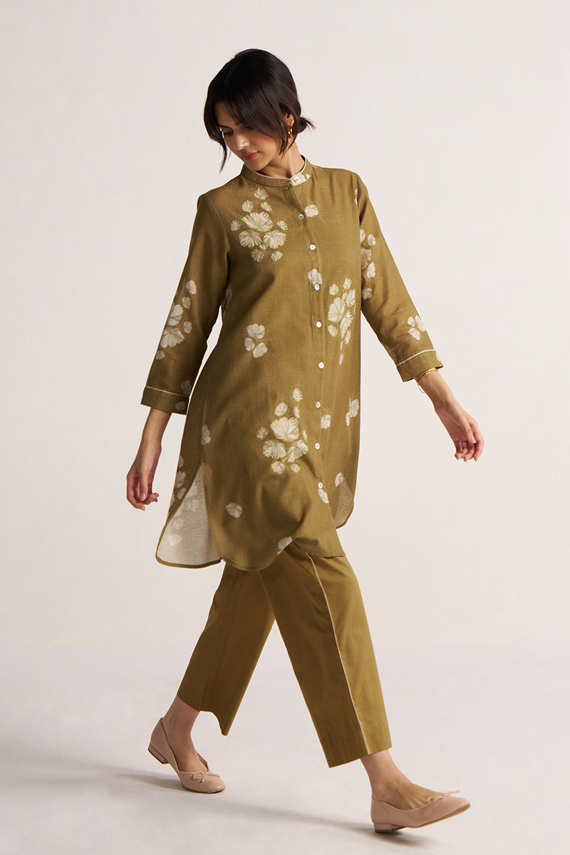 Women's Martini Olive Cotton Linen Co-ord Set