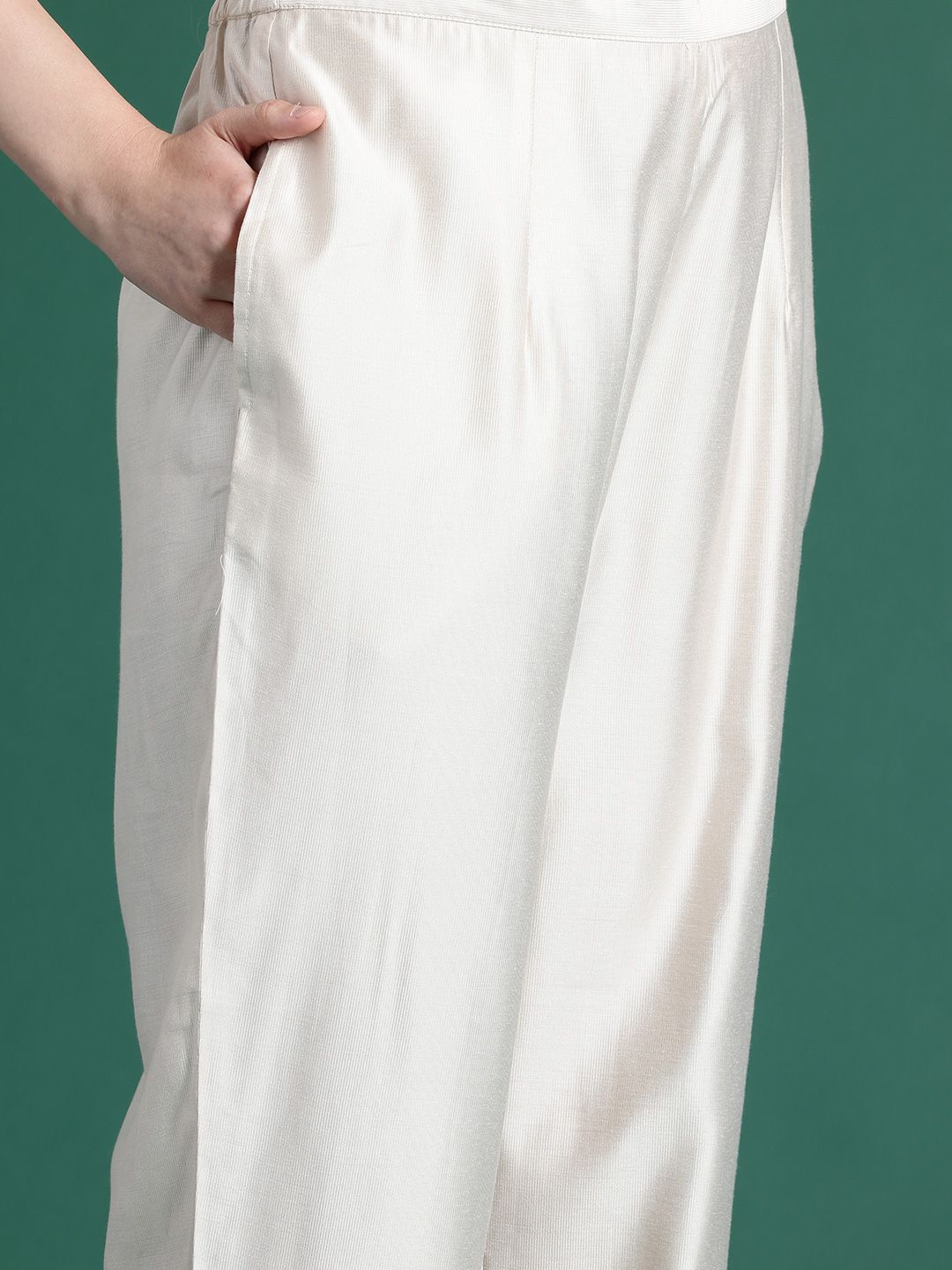 Ethnic Motifs Embroidered Panelled Liva Kurta With Trousers & Dupatta