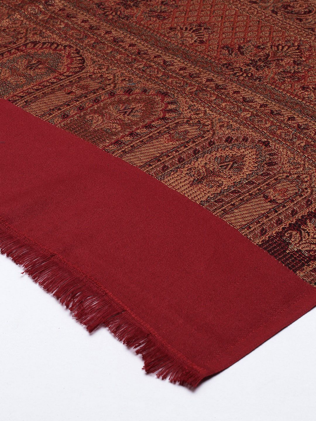 Dhiyona PA Women Maroon Woven Design Jamawar Shawl