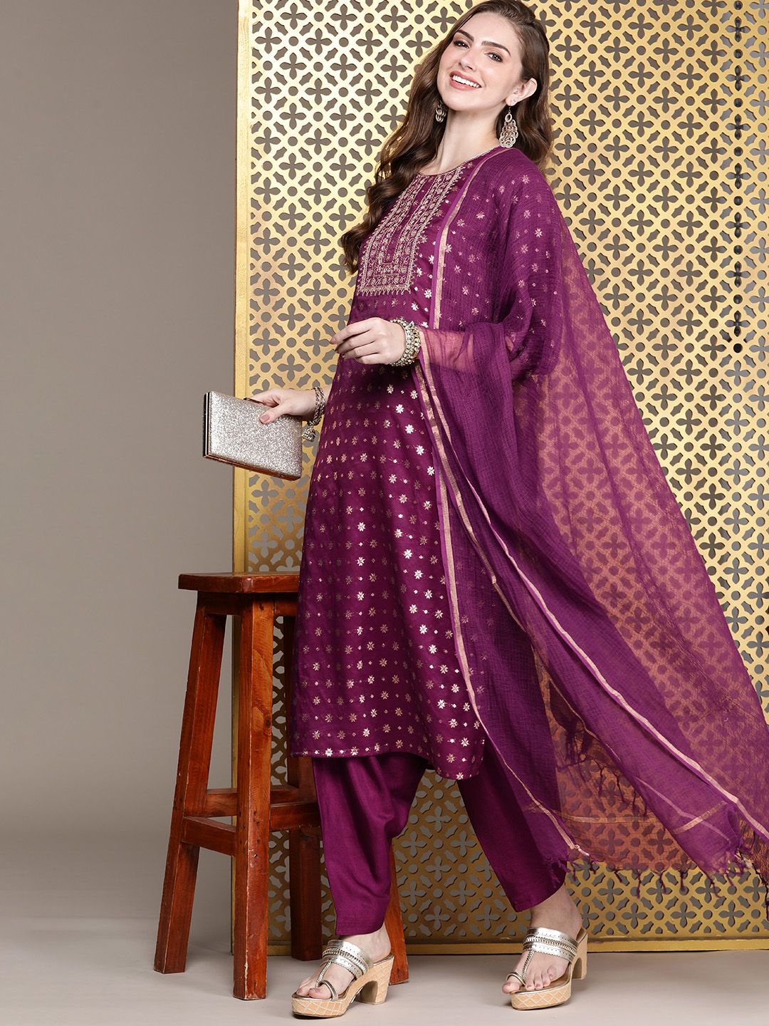 Dhiyona PD Women Women Jashn Ethnic Motifs Yoke Design Kurta with Salwar & Dupatta