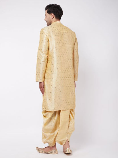 Men's Beige Silk Blend Straight Kurta and Dhoti Set