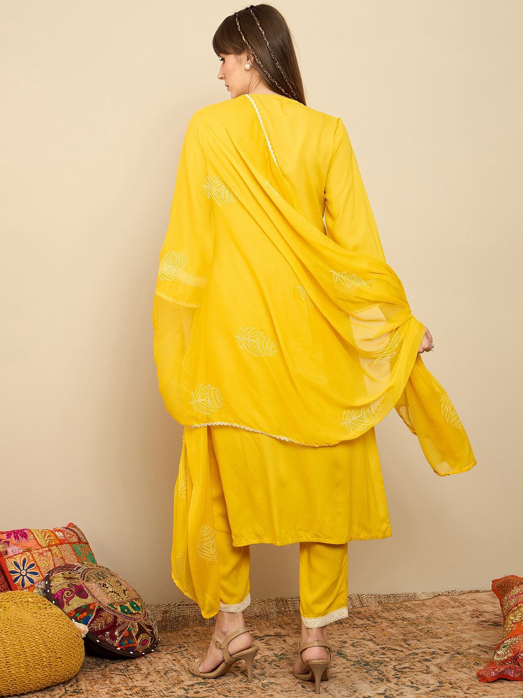 Dhiyona IE Straight Mirror Work Kurta with Trousers & Dupatta