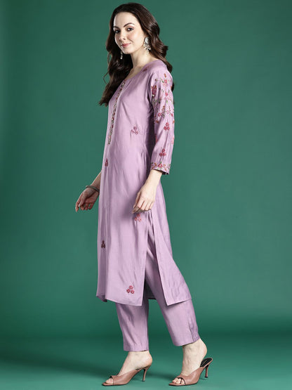 Floral Embroidered Kurta with Trousers & Dupatta