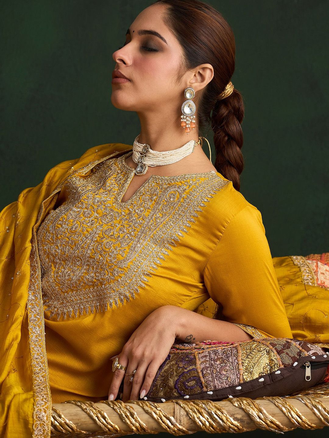 Women Paisley Embroidered Regular Kurta with Trousers & With Dupatta