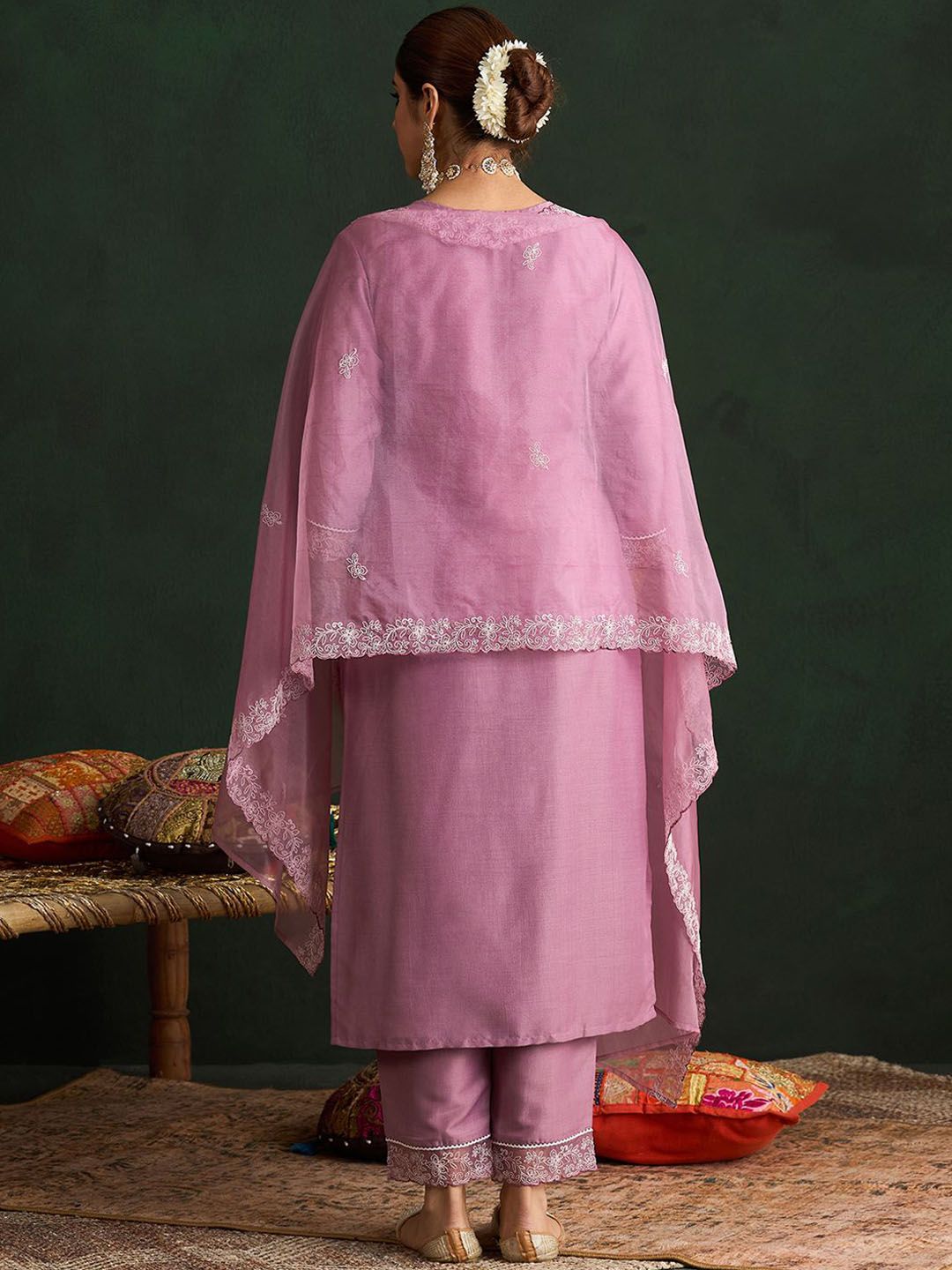 Ethnic Motifs Embroidered Thread Work Kurta With Trousers & Dupatta