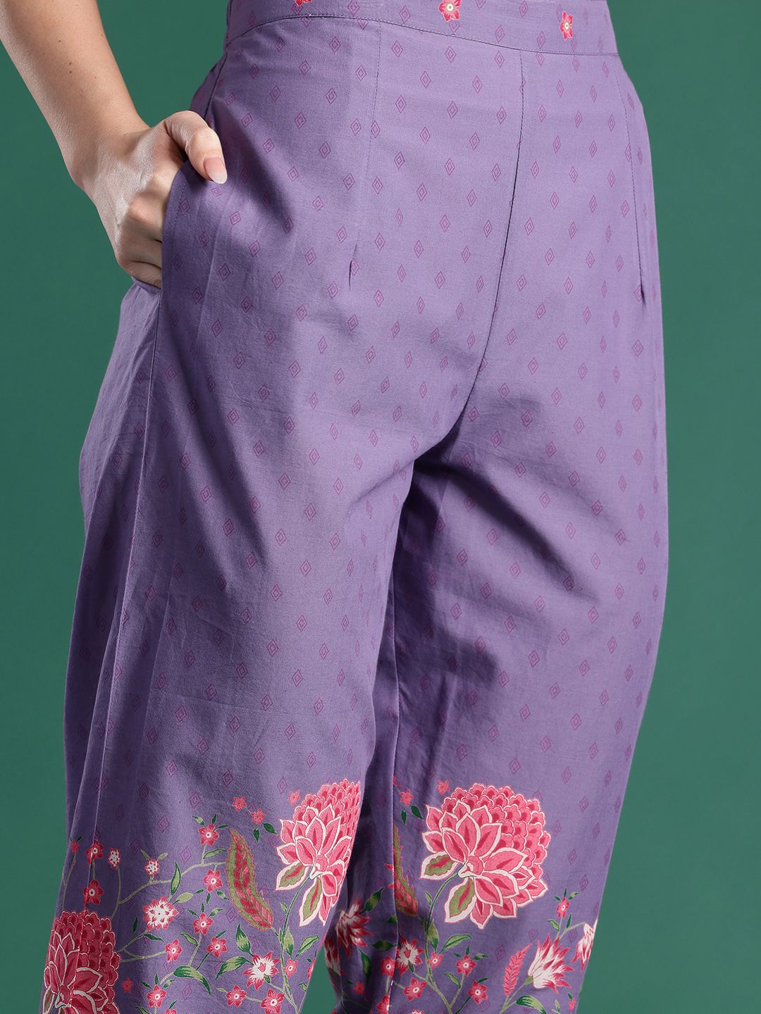 Floral Printed Pure Cotton Kurta with Trousers