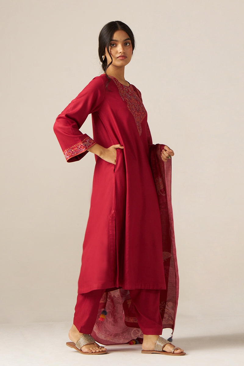 Garnet Red Pashmina Kurta Set