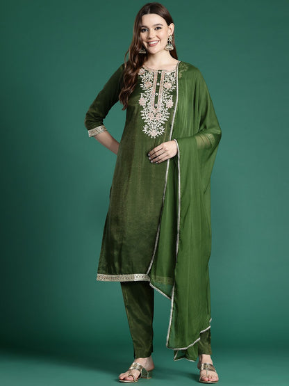 Ethnic Motifs Embroidered Kurta with Trousers & With Dupatta