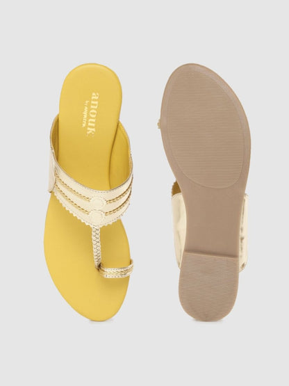 Dhiyona AK Women Gold-Toned Braided One Toe Flats