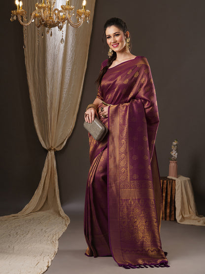 Women's Georgette Purple Woven Design Woven saree With Blouse Piece