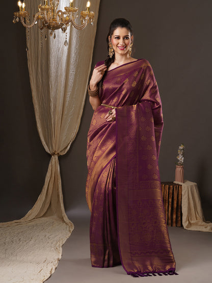 Women's Georgette Purple Woven Design Woven saree With Blouse Piece