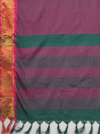 Women's Aura Silk Burgundy Woven Design Designer Saree With Blouse Piece