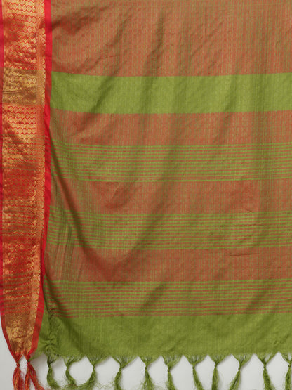 Women's Aura Silk Orange Woven Design Designer Saree With Blouse Piece