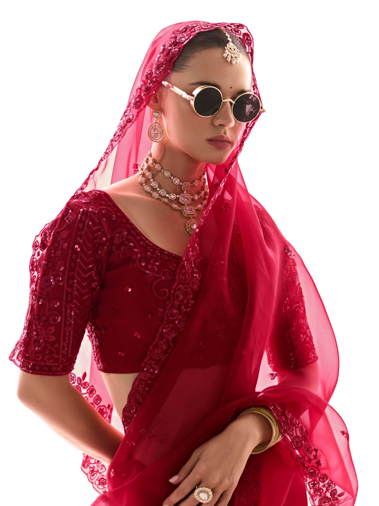 Dhiyona KM Women Red Silk Saree With Matching Blouse