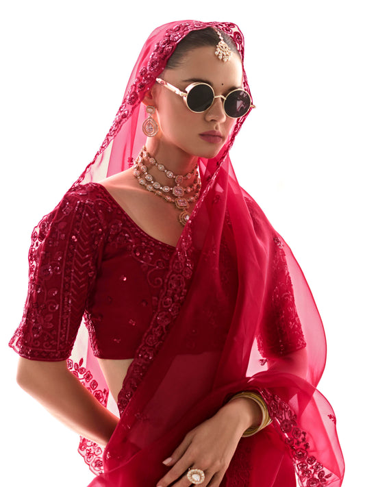 Dhiyona KM Women Red Silk Saree With Matching Blouse