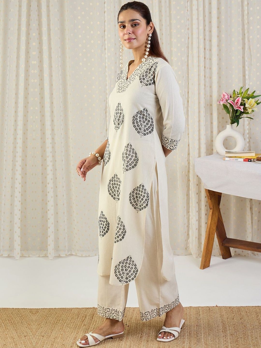 Dhiyona IE Printed Pure Cotton Tunic With Trousers Co-Ords