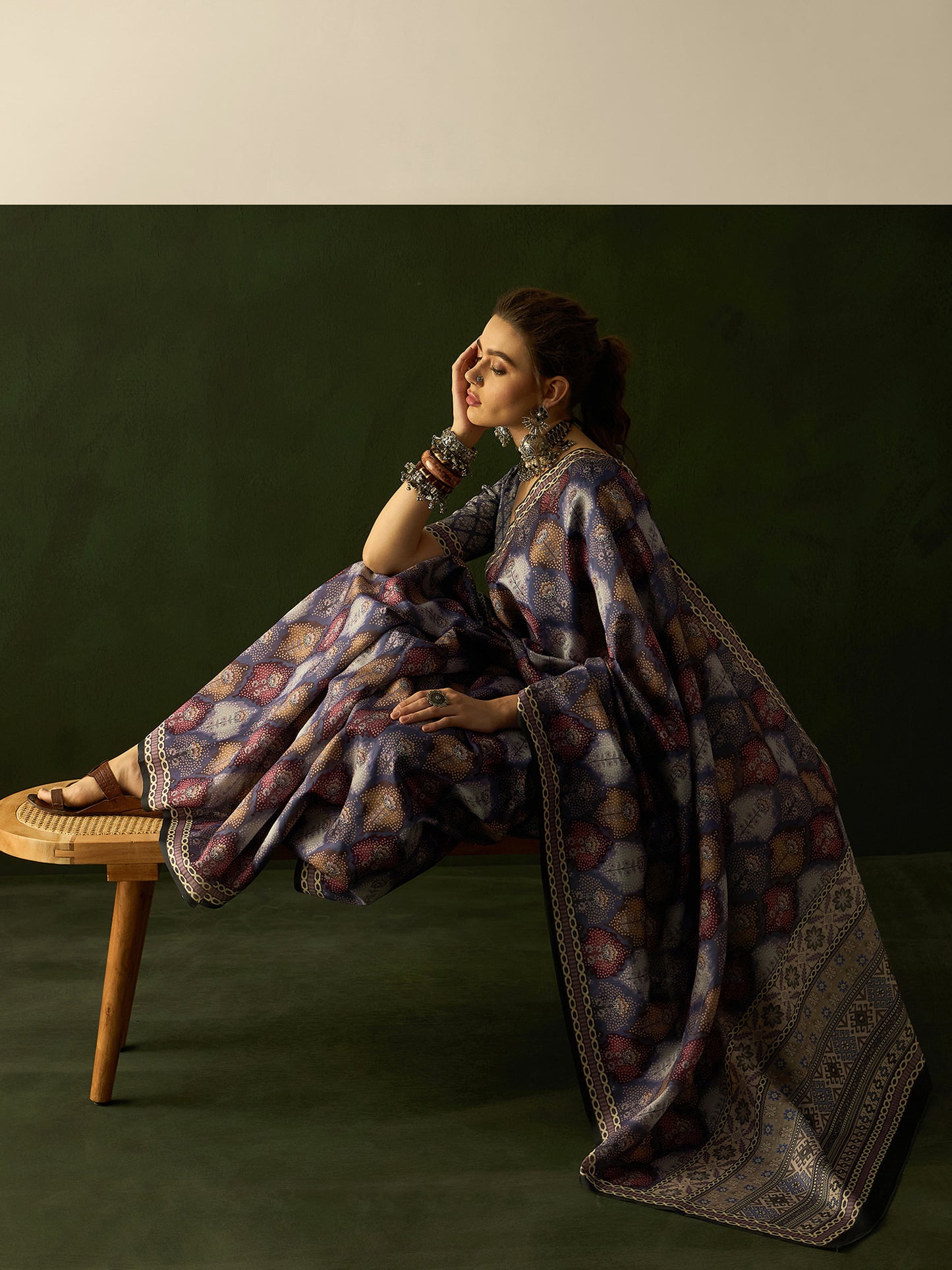 Women's Bhagalpuri Silk Violet Printed Designer Saree With Blouse Piece