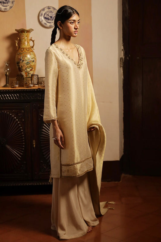 Women's Ecru Woven Silk Salwar Suit