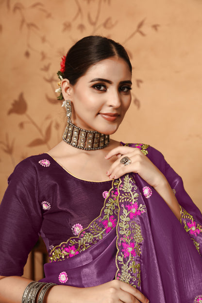 Dhiyona GR Women's Armani Wine Jimmi Choo Embroidered Saree