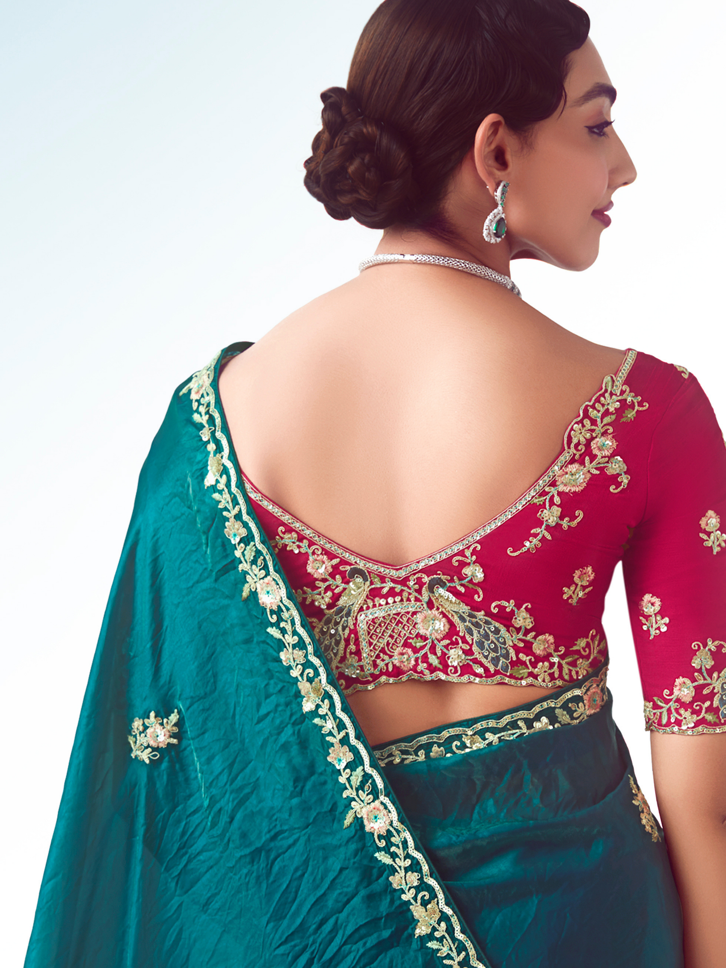 Dhiyona KM Women Teal Silk Saree Partywear Saree
