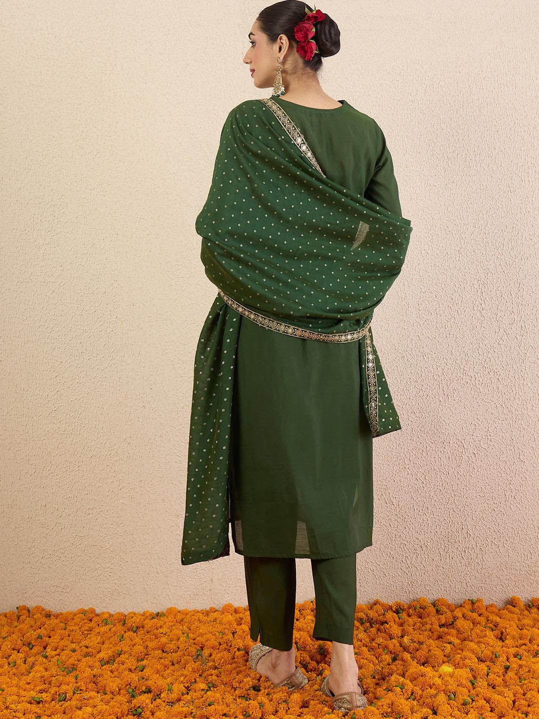 Women Ethnic Motifs Embroidered Regular Kurta with Trousers & With Dupatta