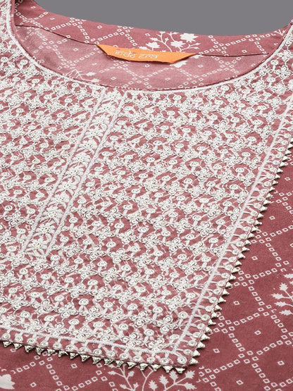 Dhiyona IE Floral Printed Round Neck Three-Quarter Sleeves Pure Cotton Kurta Set