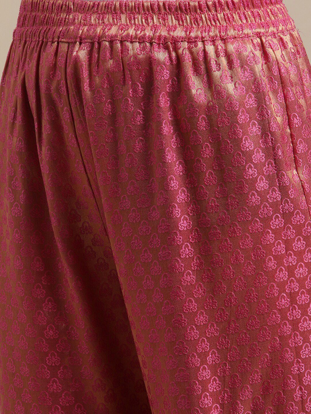Dhiyona VA Women'sPink & Gold-Colored Brocade Sleeveless Kurta Sharara With Sequins Ruffle Dupatta