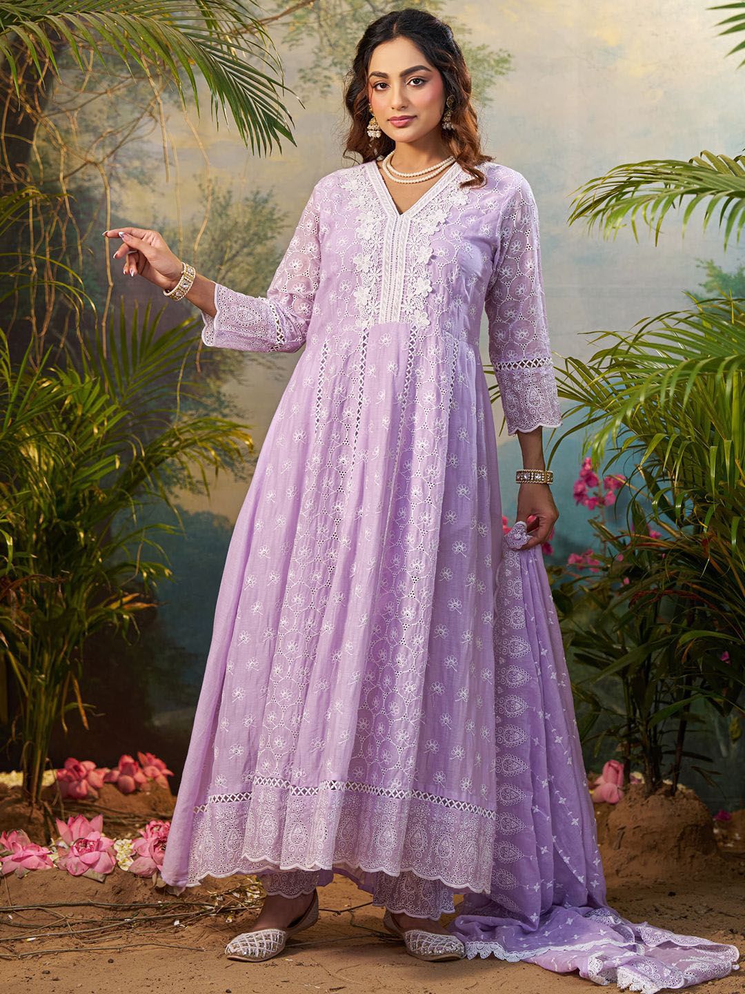 Women Ethnic Motifs Embroidered Cotton Kurta with Trousers & Dupatta