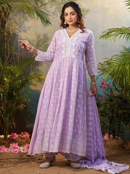 Women Ethnic Motifs Embroidered Cotton Kurta with Trousers & Dupatta
