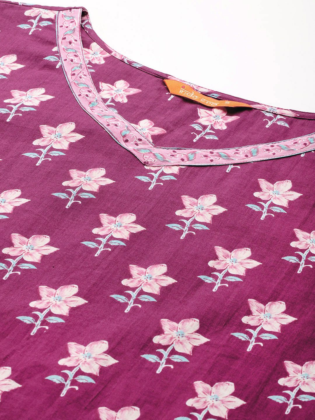 Dhiyona IE Floral Printed Pure Cotton Kurta With Trousers & Dupatta