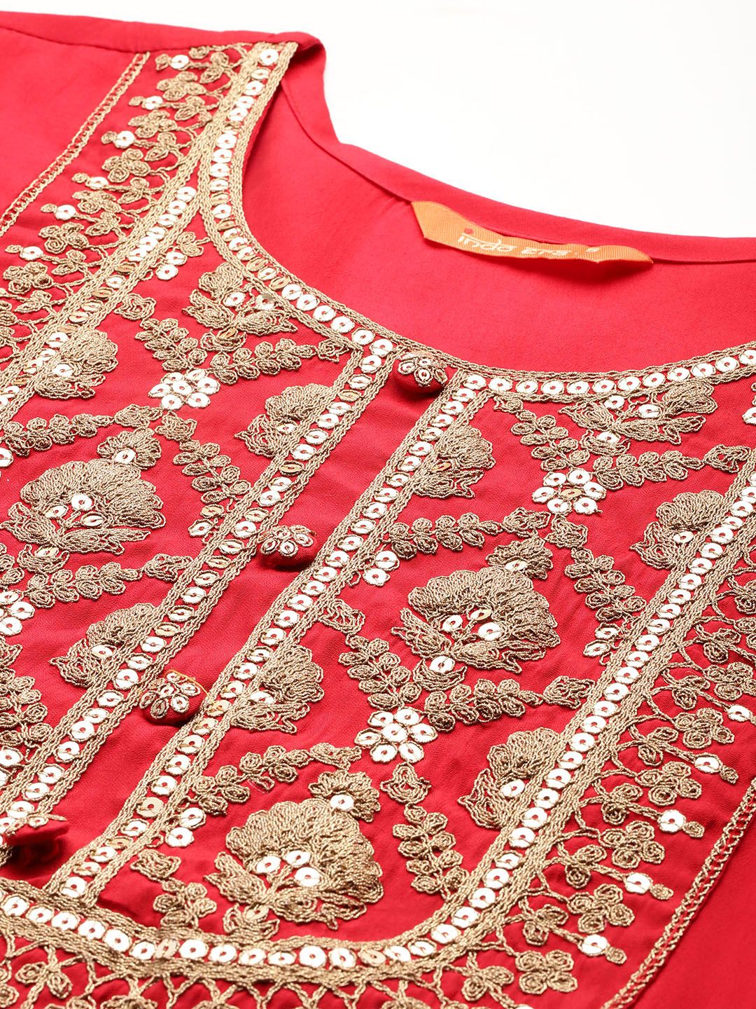 Dhiyona IE Ethnic Motifs Embroidered Liva Kurta With Trousers & Dupatta