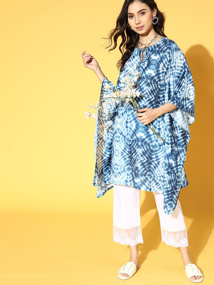 Dhiyona VA Women's Stunning Blue Printed Kaftan with Solid Trousers