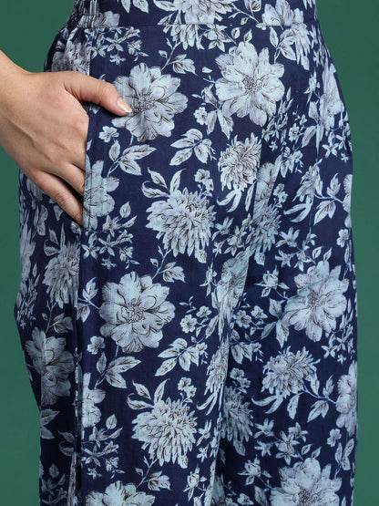 Dhiyona IE Floral Printed Empire Pure Cotton Kurta with Trousers