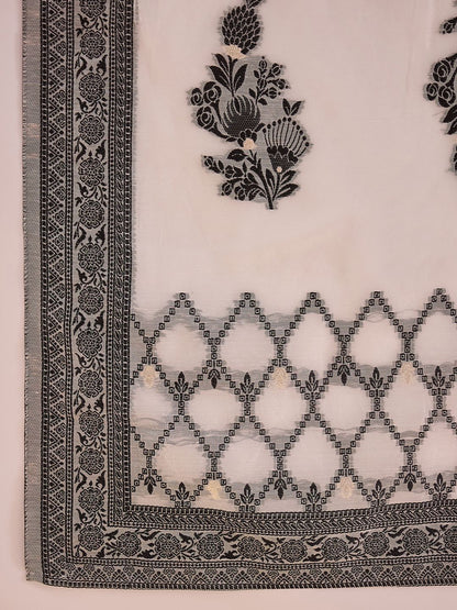 Dhiyona IE White Floral Printed V-Neck Straight Kurta with Trousers & Dupatta