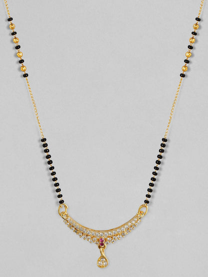 Dhiyona RJ Women's 18K Gold Plated AD & CZ Studded with Gold & Black Beads Mangalsutra Necklace