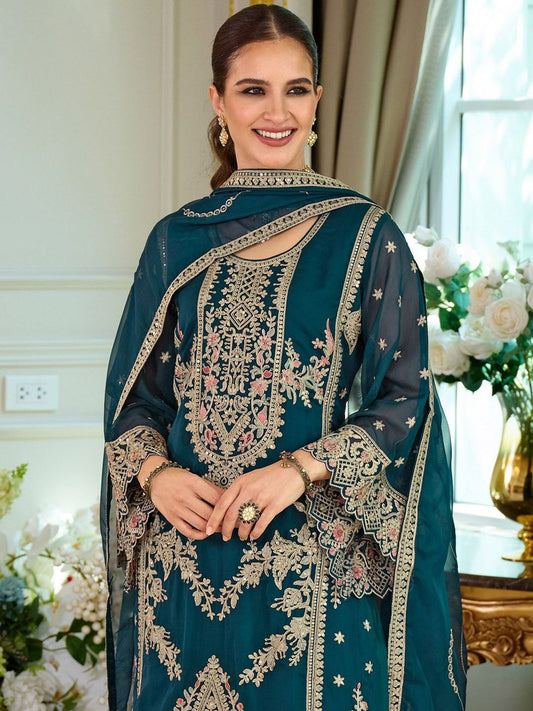 Dhiyona IE Women's Women Ethnic Motifs Embroidered Kurta & Trouser With Dupatta