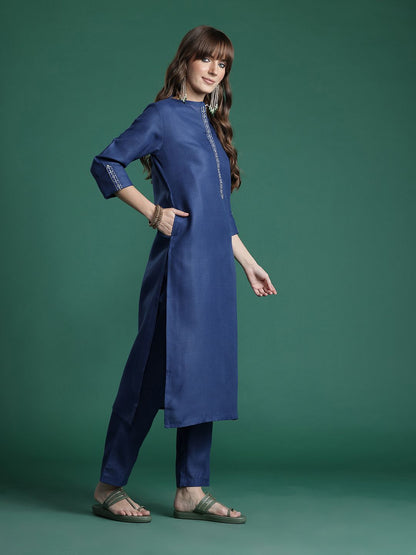 Ethnic Motifs Yoke Design Zari Kurta with Trousers & With Dupatta