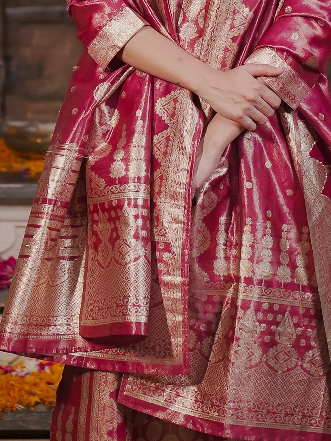 Ethnic Motifs Woven Design Straight Kurta with Trousers & With Dupatta