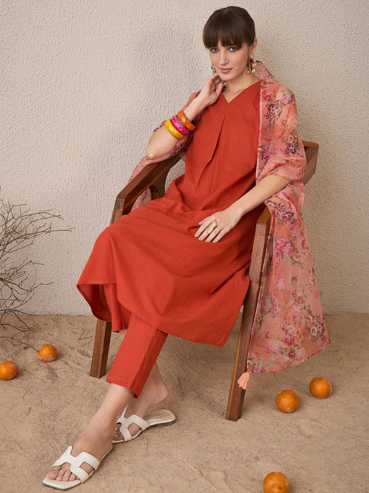 Dhiyona IE Women Floral Regular Pure Cotton Kurta with Trousers & With Dupatta