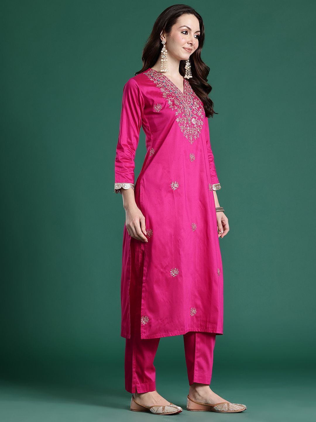 Ethnic Motifs Embroidered Sequinned Kurta with Trousers & With Dupatta
